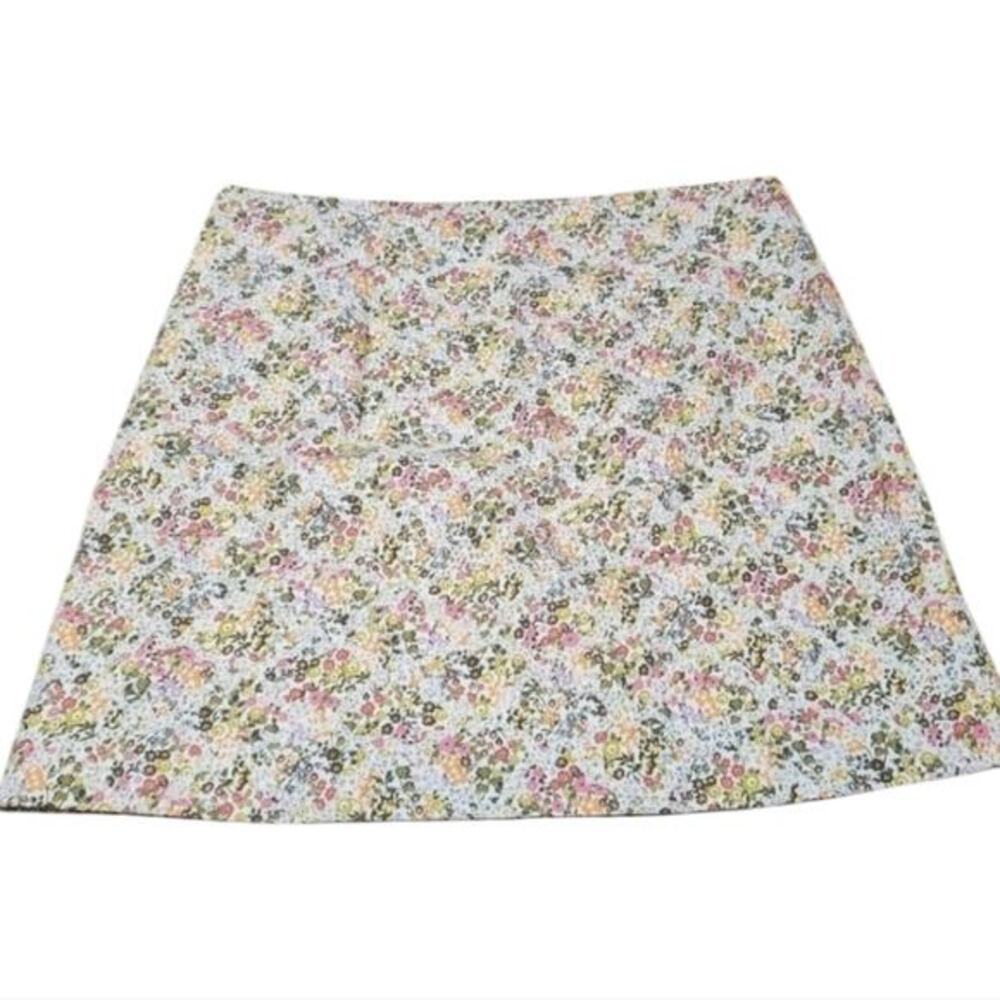 Loft Floral Mini Skirt White Pink Yellow Green Cotton A-Line Size 14 new Career